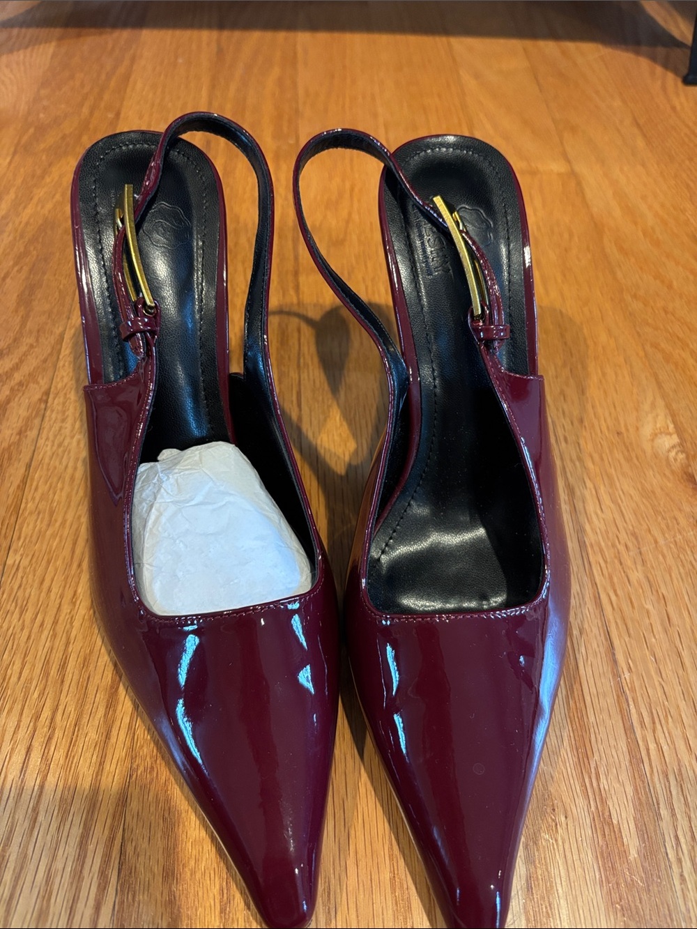 Pointed Slingback Pumps in Burgundy Patent Leather